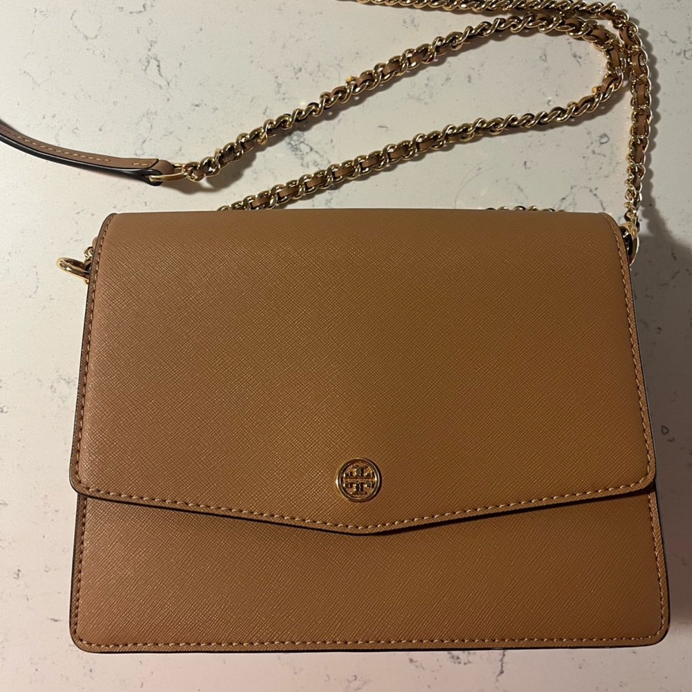 Tory Burch Tan Crossbody Bag with Gold Chain